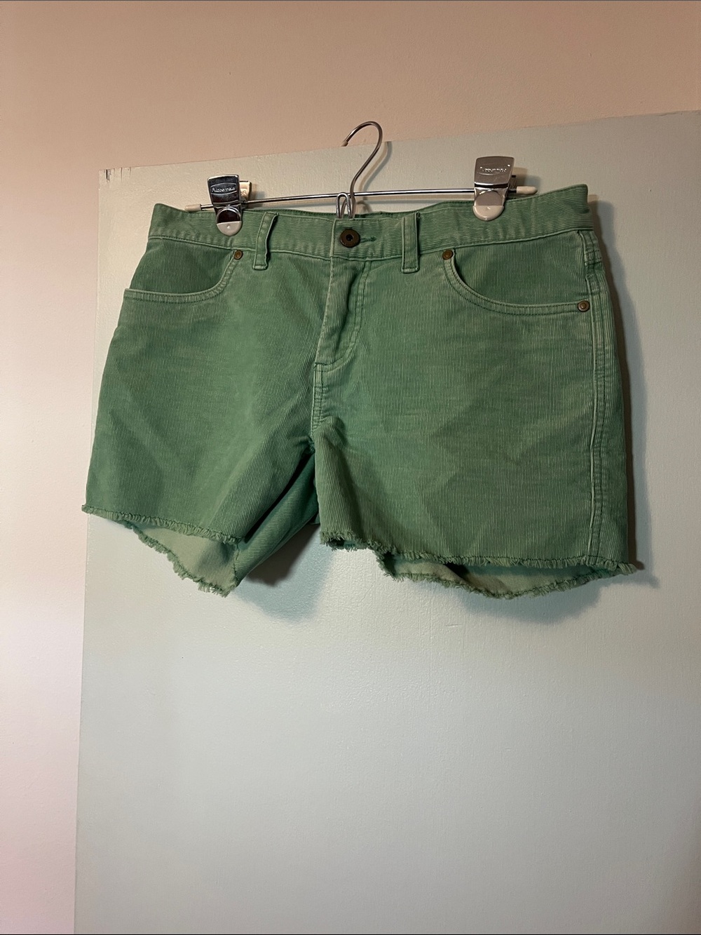 Carve Designs Green Corduroy Frayed Hem Shorts